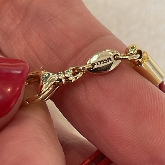 Fossil red triple cord gold tube slide bead adjustable bracelet - Picture 4 of 7